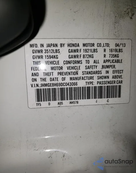 2013 Honda Fit Sport из США, поврежденный, VIN 043066